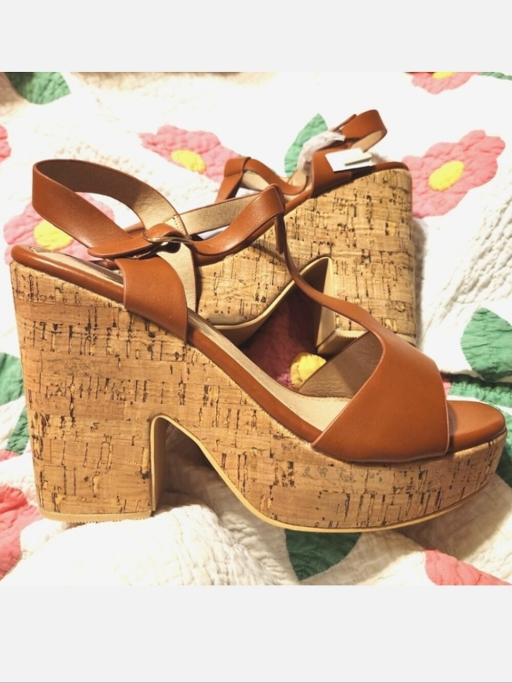 Women's Cork Tan Vegan Leather Platform Sandals